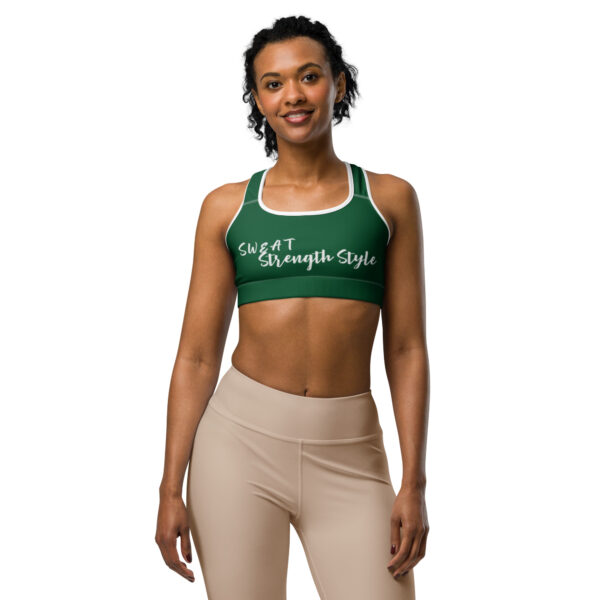 Women’s Moisture-Wicking Green Sports Bra with Support – Scoop Neck Racerback for Yoga, Gym, and Running