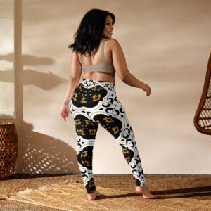 Artistic Baroque Tile Yoga Legging – White & Gold - Image 10