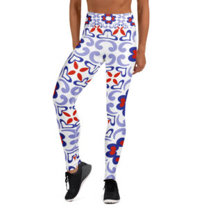 Artistic Baroque Tile Yoga Legging – Blue & Red