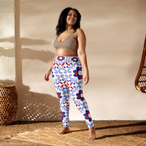 Artistic Baroque Tile Yoga Legging – Blue & Red - Image 6