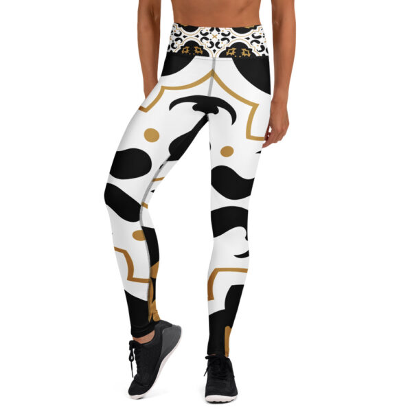 Artistic Baroque Tile Yoga Legging – White & Gold