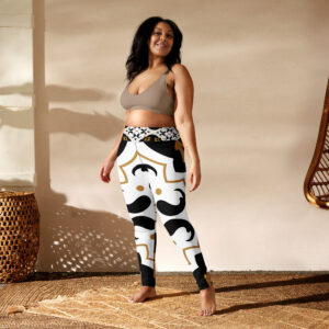 Artistic Baroque Tile Yoga Legging – White & Gold - Image 23