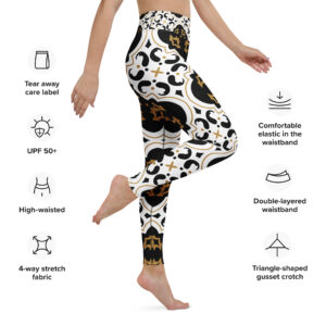 Artistic Baroque Tile Yoga Legging – White & Gold - Image 4