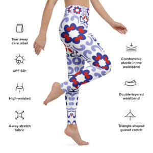 Artistic Baroque Tile Yoga Legging – Blue & Red - Image 2